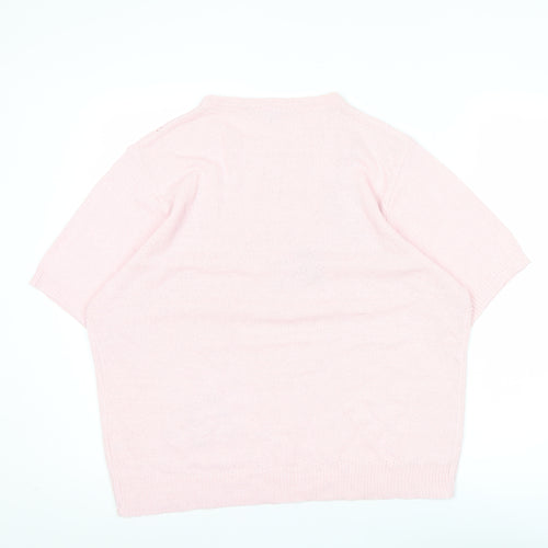 Mia Moda Womens Pink Floral Embroidered Pullover Jumper XL