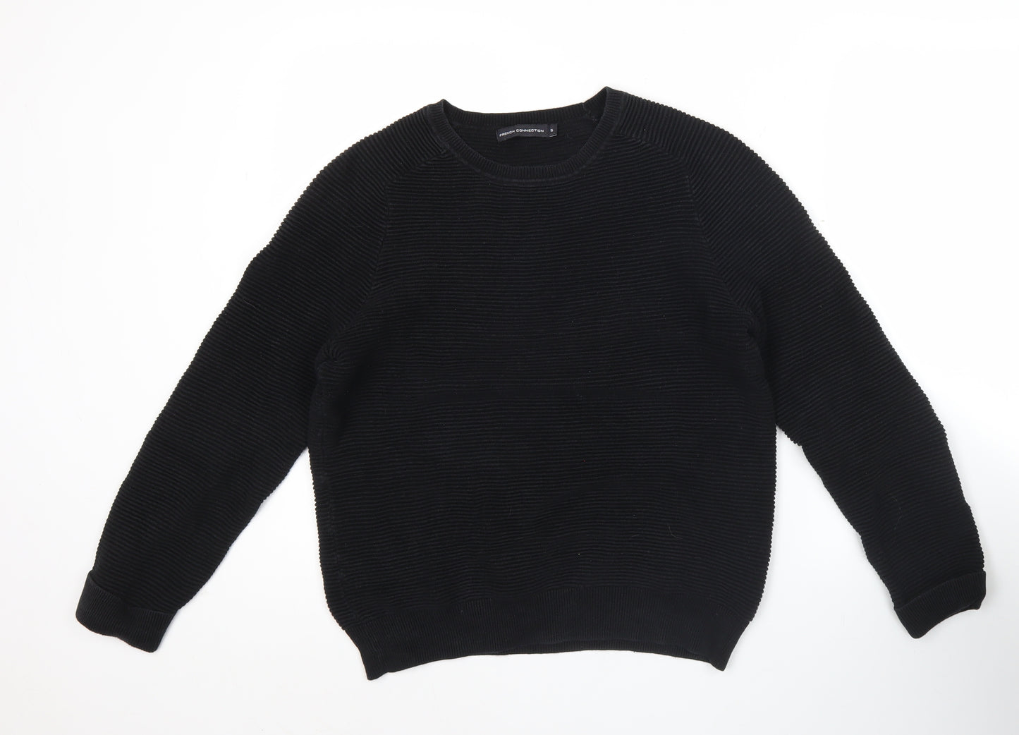 French Connection Mens Black Cotton Knit Sweatshirt Pullover S