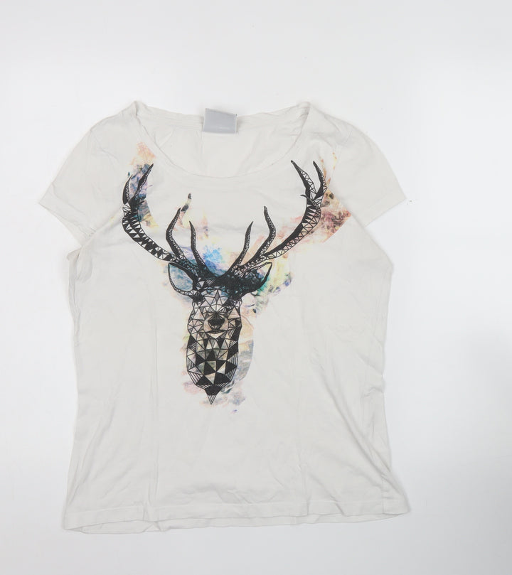Vero Moda Women’s White Stag Print Cotton T-Shirt Size S