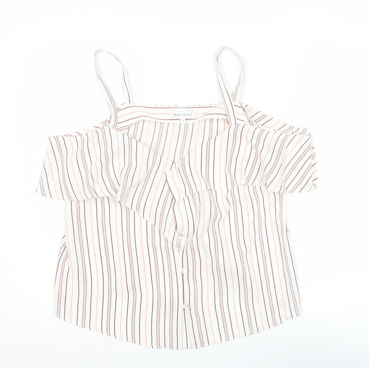 Warehouse Womens White Striped Off Shoulder Blouse Size 16