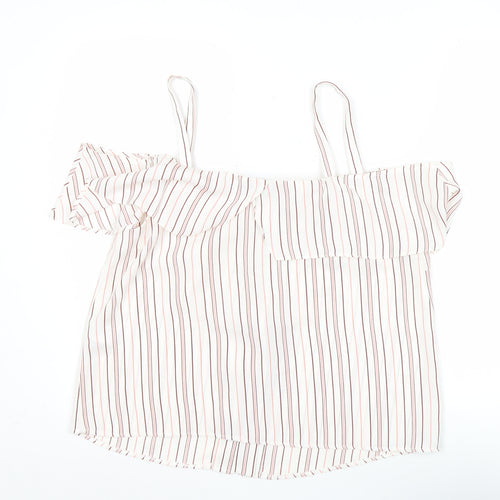 Warehouse Womens White Striped Off Shoulder Blouse Size 16