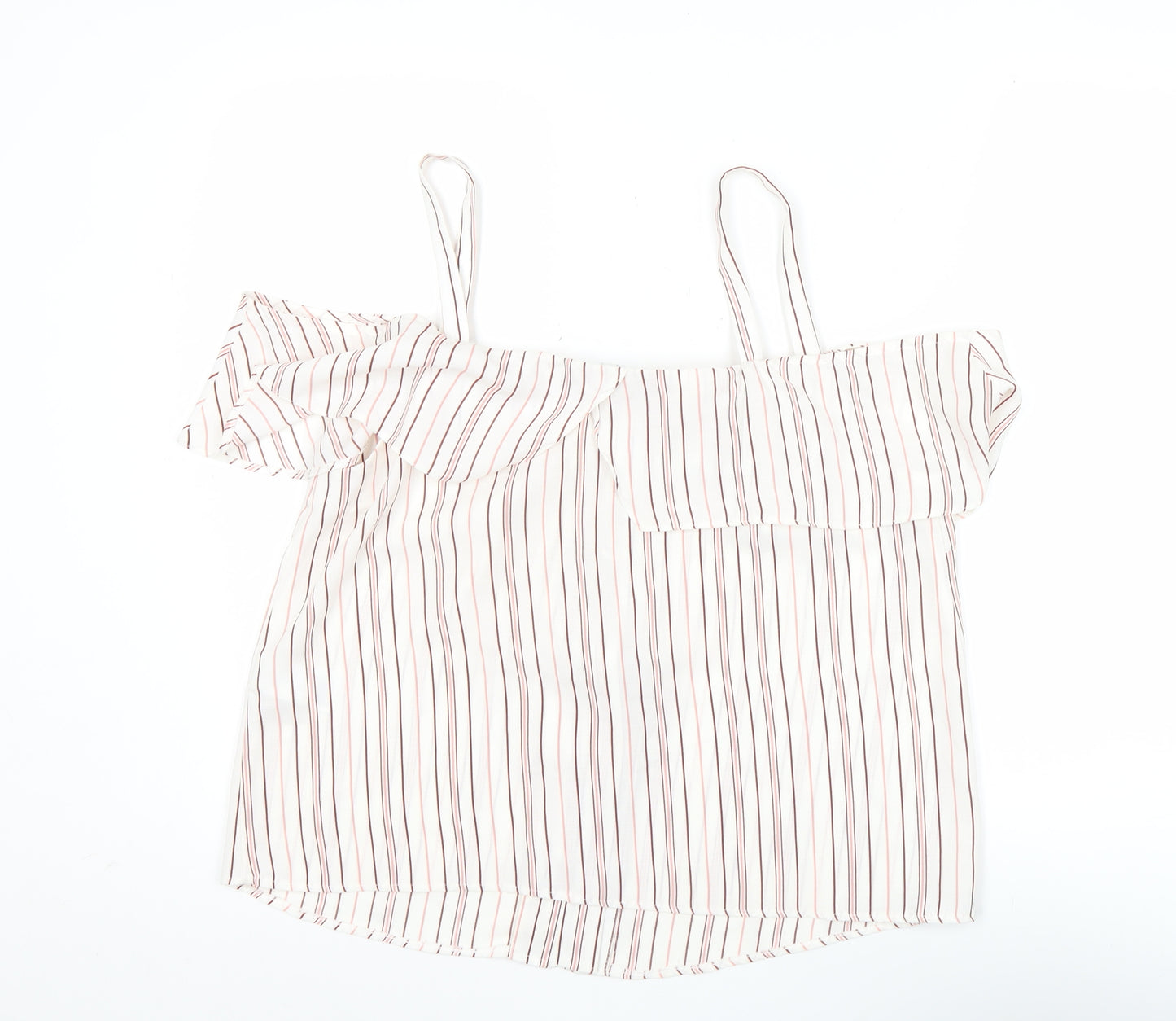 Warehouse Womens White Striped Off Shoulder Blouse Size 16