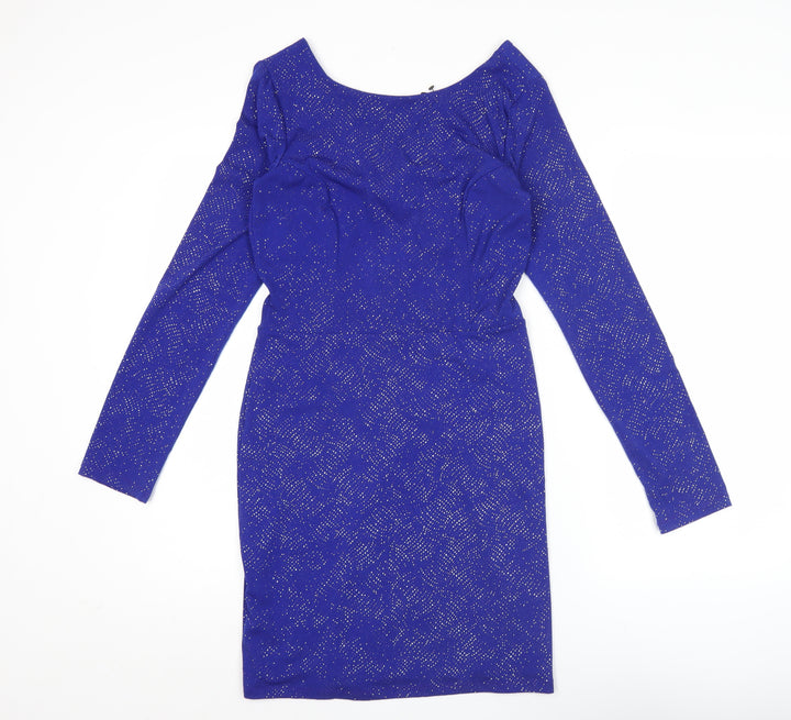 Topshop Women’s Blue Glitter Bodycon Dress Size 12 Long Sleeve