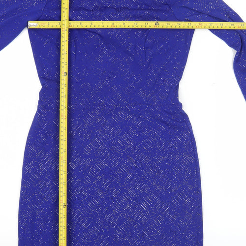 Topshop Women’s Blue Glitter Bodycon Dress Size 12 Long Sleeve
