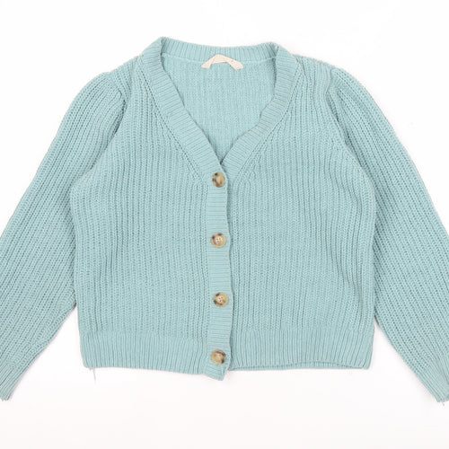 John Lewis Teens Blue Chunky Knit V-Neck Cardigan Age 9 10 Slim
