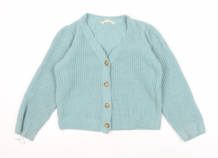 John Lewis Teens Blue Chunky Knit V-Neck Cardigan Age 9 10 Slim