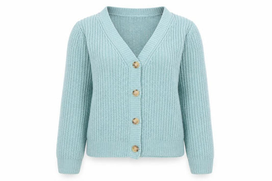 Front view of John Lewis Teens Blue Chunky Knit V-Neck Cardigan Age 9 10 Slim