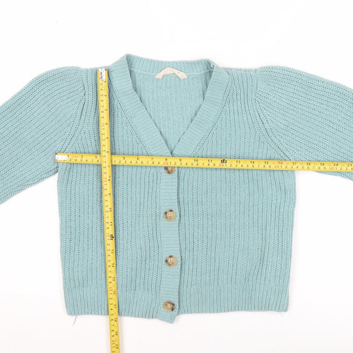 John Lewis Teens Blue Chunky Knit V-Neck Cardigan Age 9 10 Slim