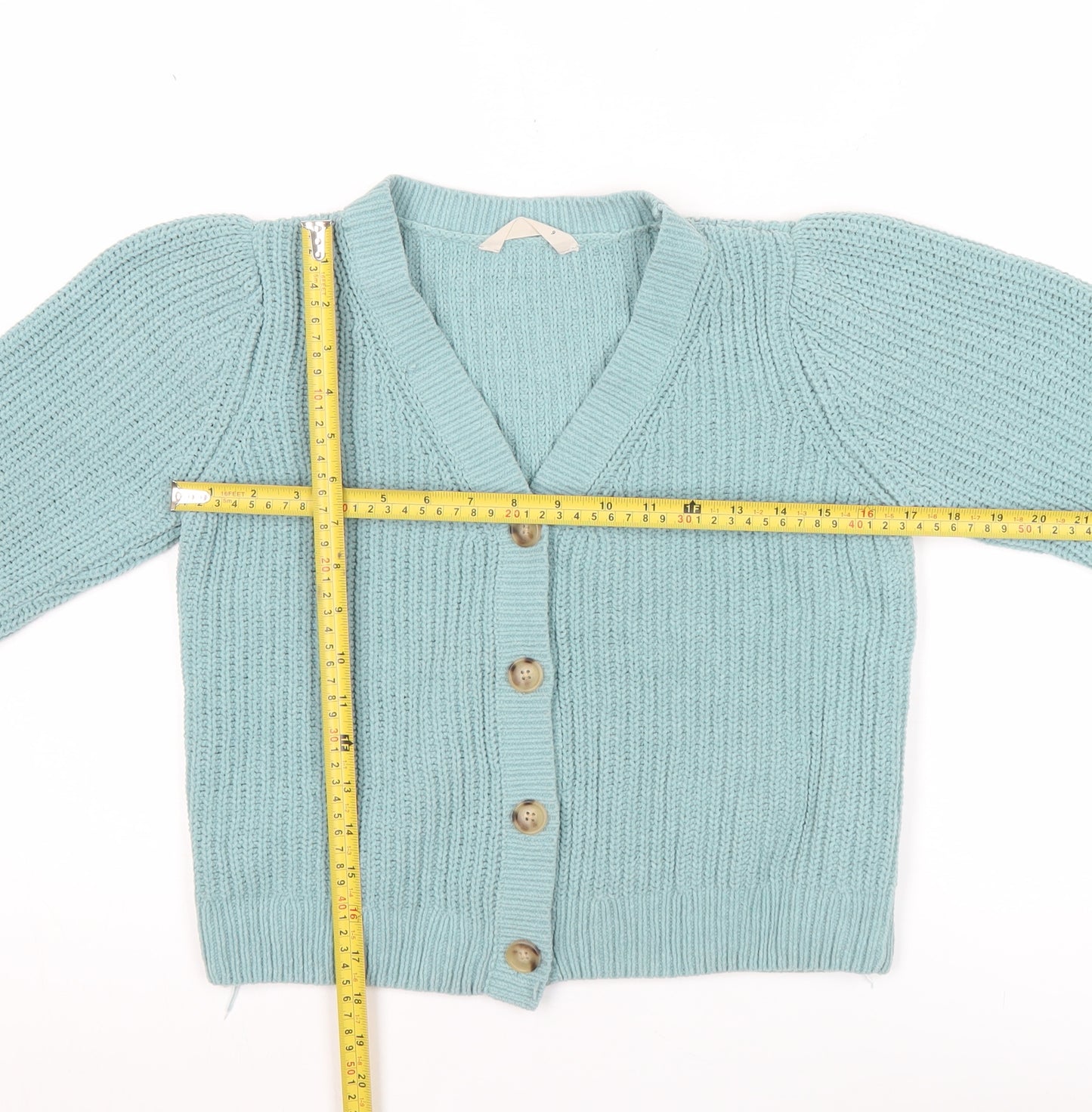 John Lewis Teens Blue Chunky Knit V-Neck Cardigan Age 9 10 Slim