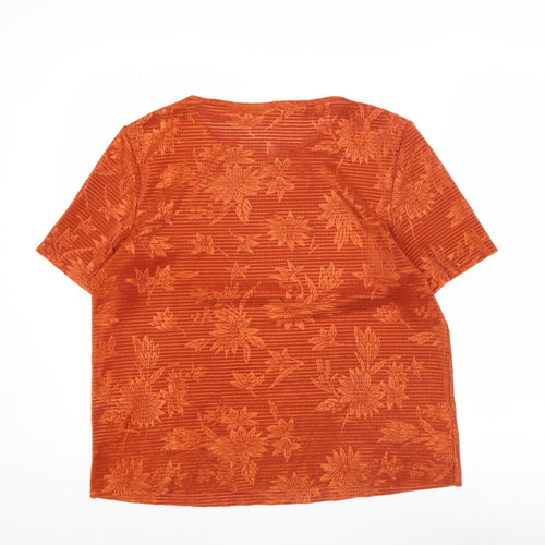 EWM Women’s Orange Floral Short Sleeve T-Shirt Size M
