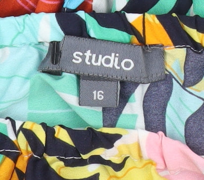 Studio Women’s Multicoloured Tropical Jumpsuit Size 16 Wide-Leg