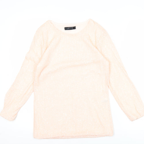 Latte Womens Beige Knit Blouse Crew Neck Long Sleeve Size M