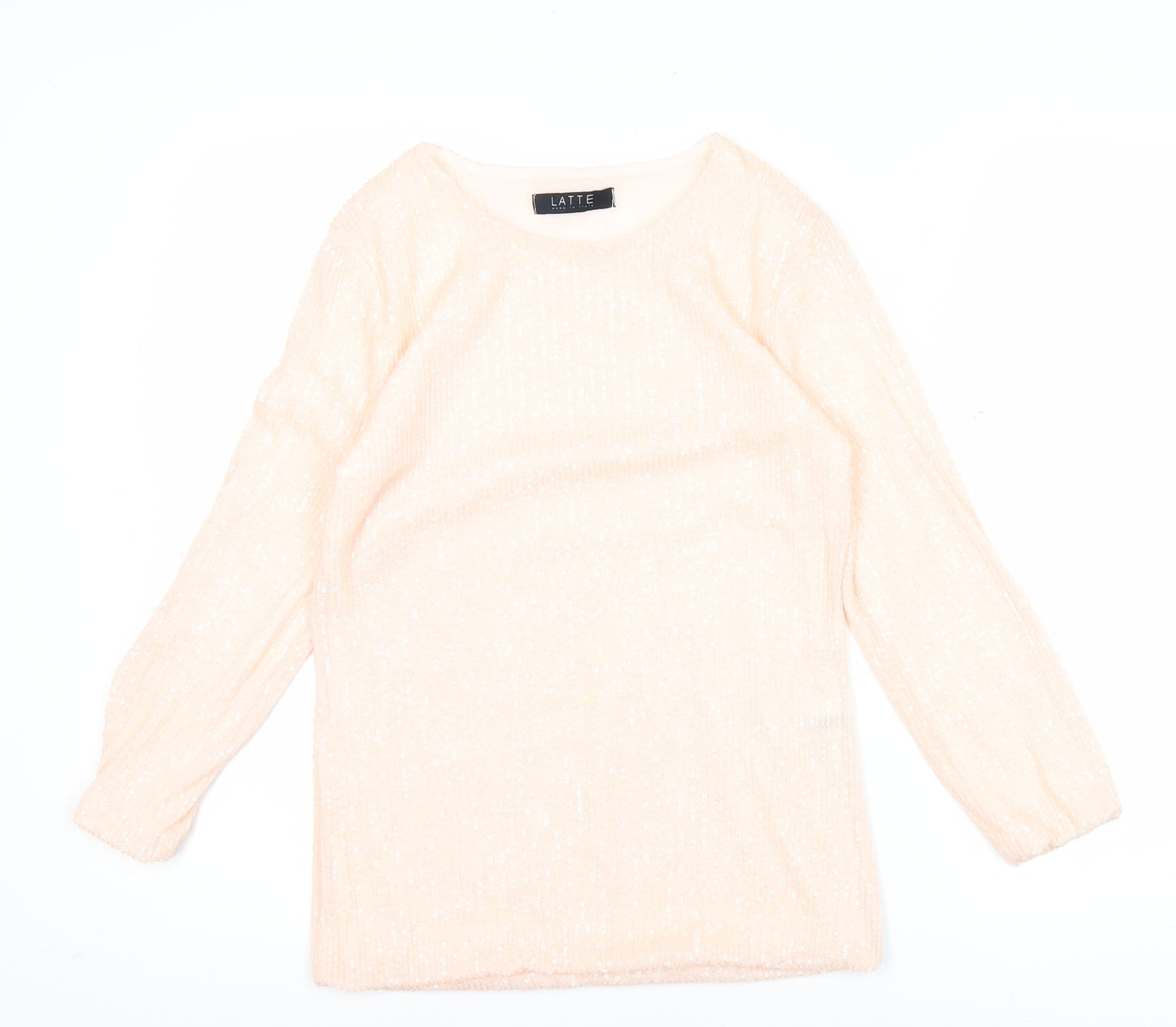 Latte Womens Beige Knit Blouse Crew Neck Long Sleeve Size M