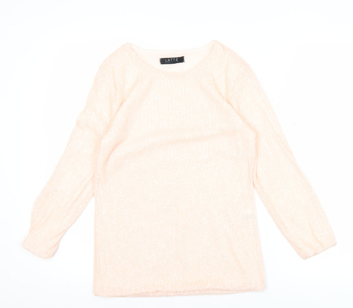 Latte Womens Beige Knit Blouse Crew Neck Long Sleeve Size M