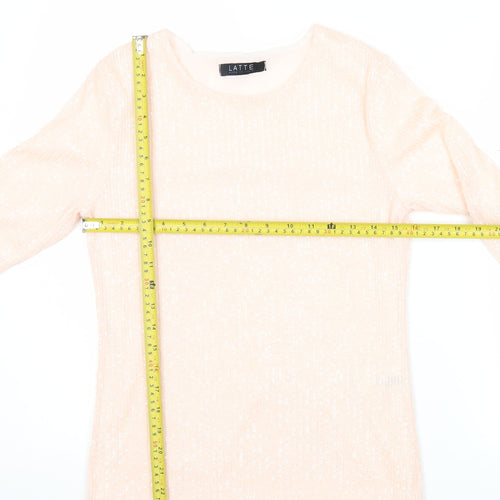 Latte Womens Beige Knit Blouse Crew Neck Long Sleeve Size M