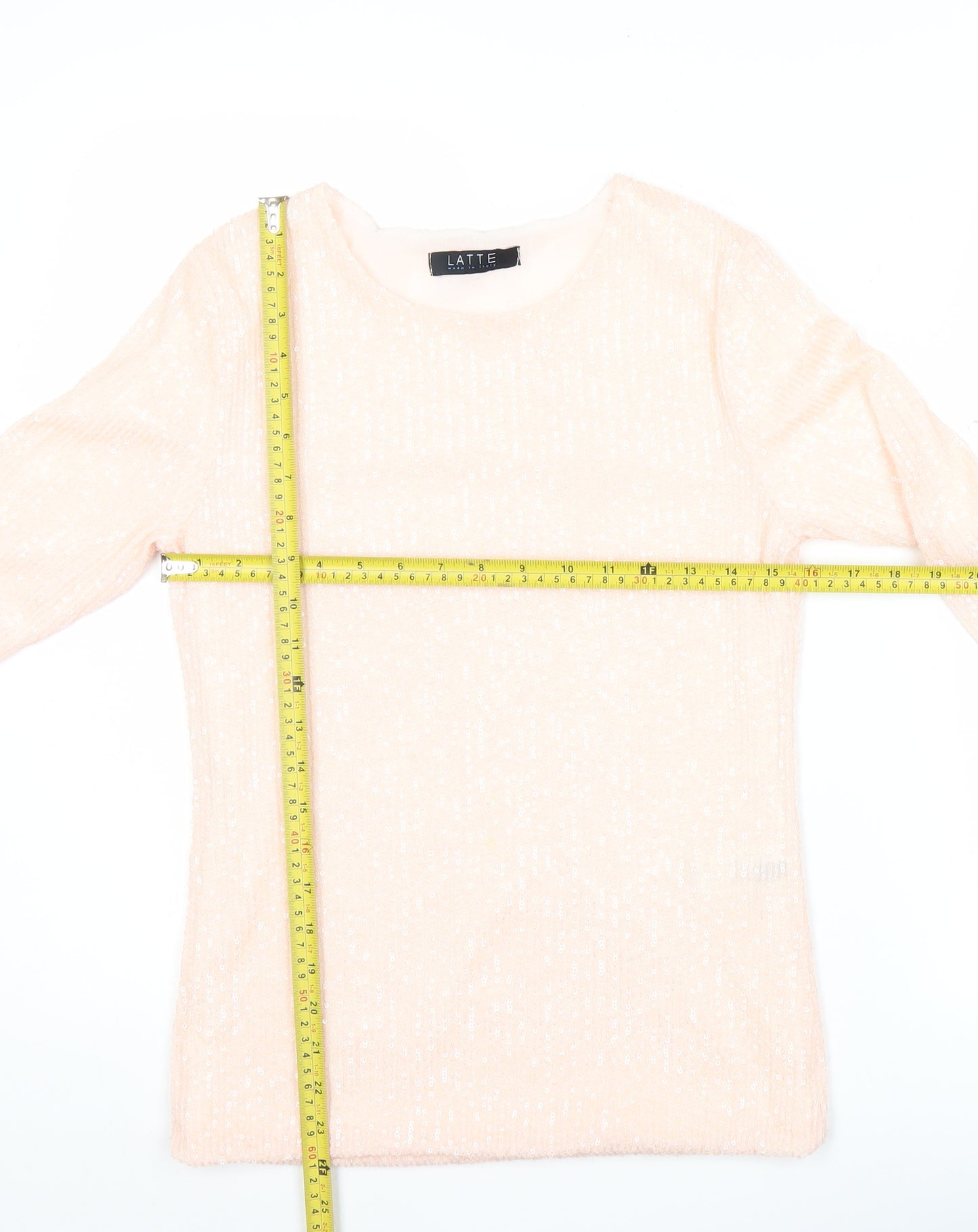 Latte Womens Beige Knit Blouse Crew Neck Long Sleeve Size M