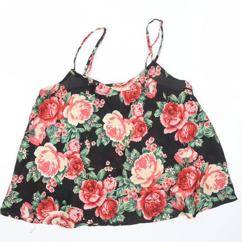 Opção Womens Floral Camisole Tank Top Black Multicoloured Size M
