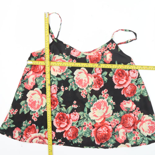 Opção Womens Floral Camisole Tank Top Black Multicoloured Size M