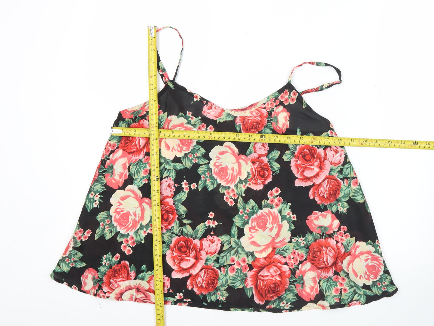 Opção Womens Floral Camisole Tank Top Black Multicoloured Size M