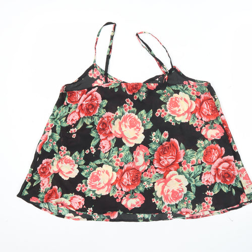 Opção Womens Floral Camisole Tank Top Black Multicoloured Size M