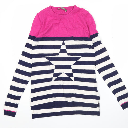 Oasis Womens XS Pink Navy White Striped Star Jumper Crew Neck
