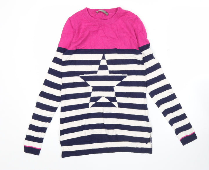 Oasis Womens XS Pink Navy White Striped Star Jumper Crew Neck