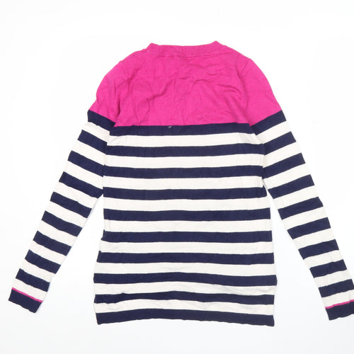 Oasis Womens XS Pink Navy White Striped Star Jumper Crew Neck