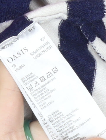 Oasis Womens XS Pink Navy White Striped Star Jumper Crew Neck