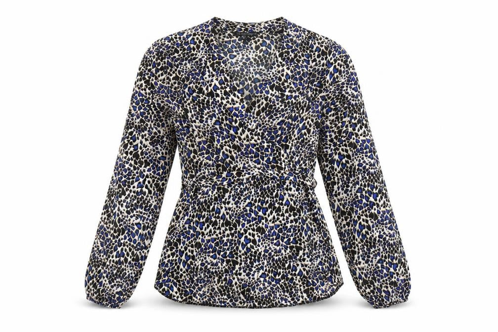 Front view of Dorothy Perkins Women’s Multicoloured Leopard Wrap Blouse UK14