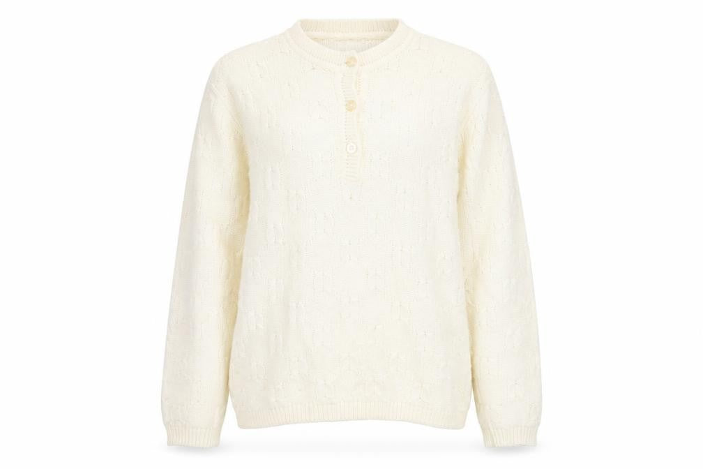 Front view of Canda Women’s Ivory Henley Jumper, size UK 14, Wool Blend Knit