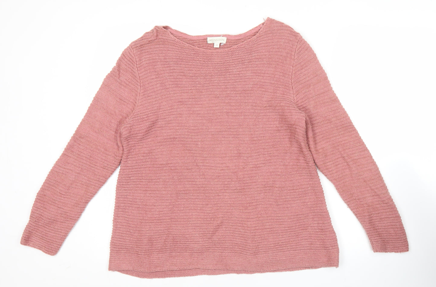 Monsoon Womens Pink Knit Pullover Jumper M Long Sleeve Boat Neck