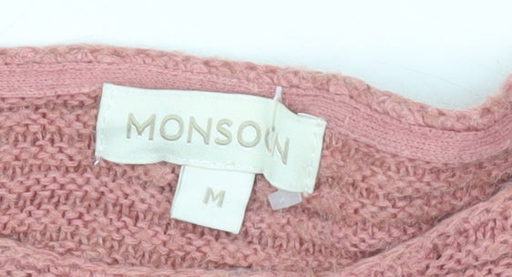 Monsoon Womens Pink Knit Pullover Jumper M Long Sleeve Boat Neck