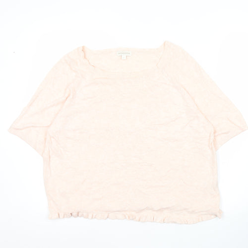Monsoon Womens Pink Linen Blend Scoop Neck Pullover Jumper L