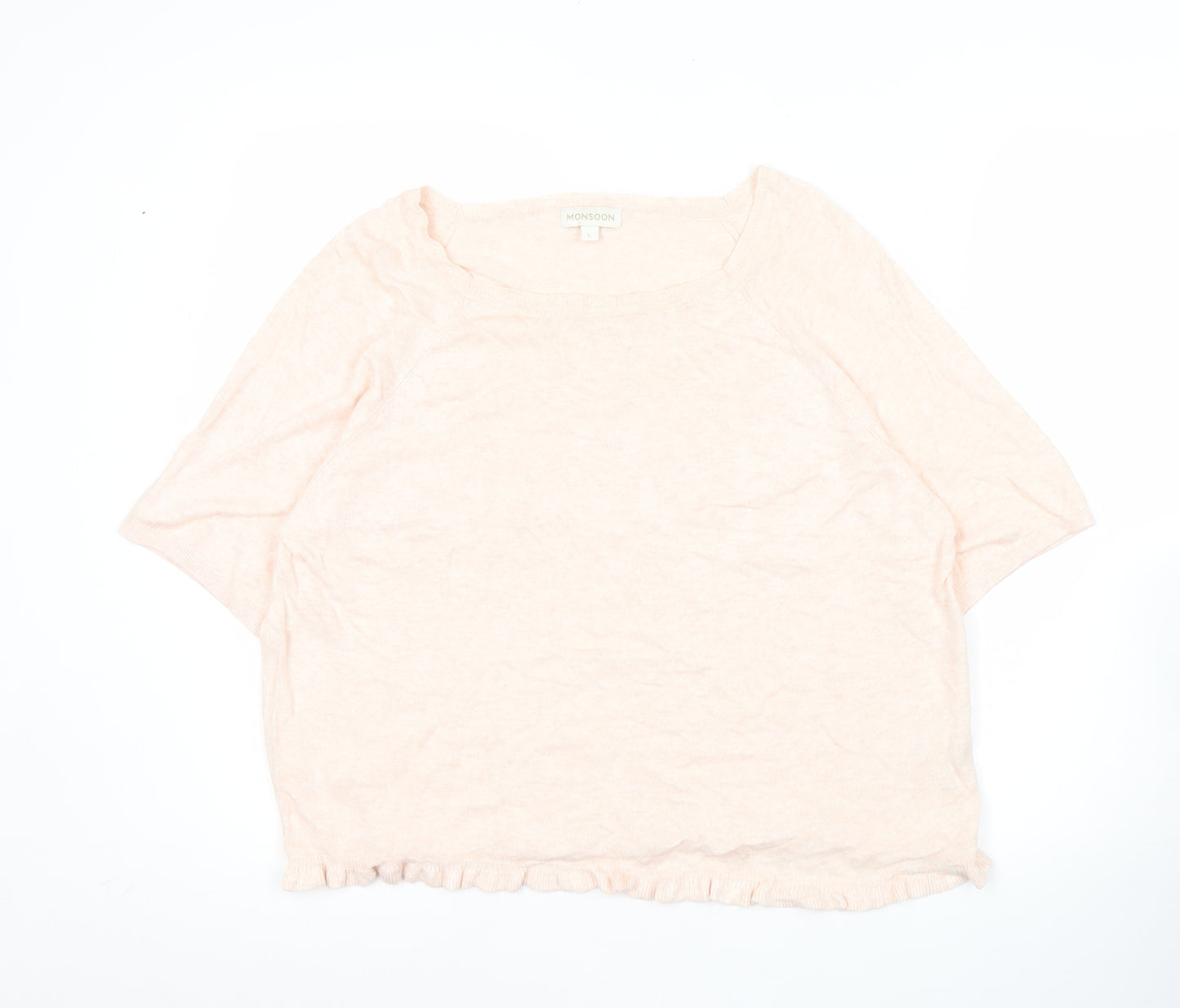 Monsoon Womens Pink Linen Blend Scoop Neck Pullover Jumper L