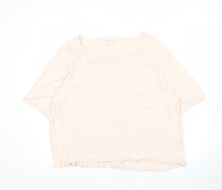 Monsoon Womens Pink Linen Blend Scoop Neck Pullover Jumper L