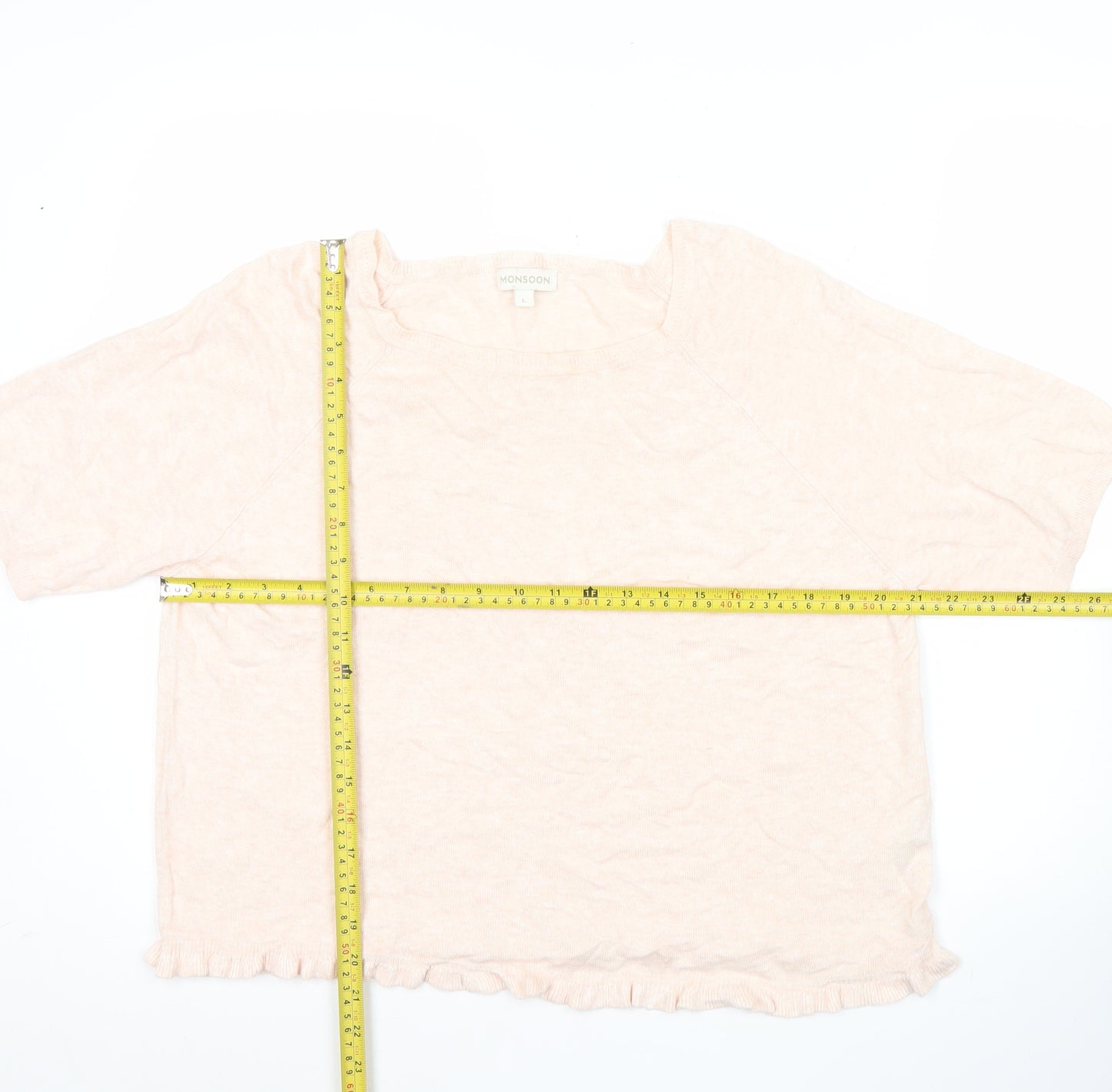 Monsoon Womens Pink Linen Blend Scoop Neck Pullover Jumper L