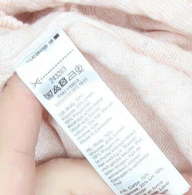 Monsoon Womens Pink Linen Blend Scoop Neck Pullover Jumper L