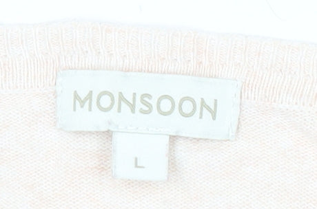 Monsoon Womens Pink Linen Blend Scoop Neck Pullover Jumper L