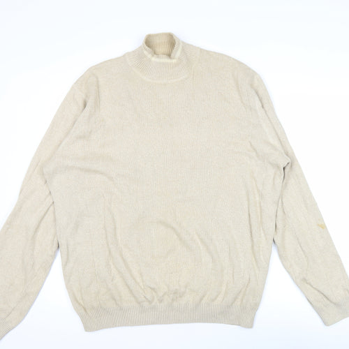 Thomas Nash Men’s Beige Cotton Mock Neck Jumper Size L
