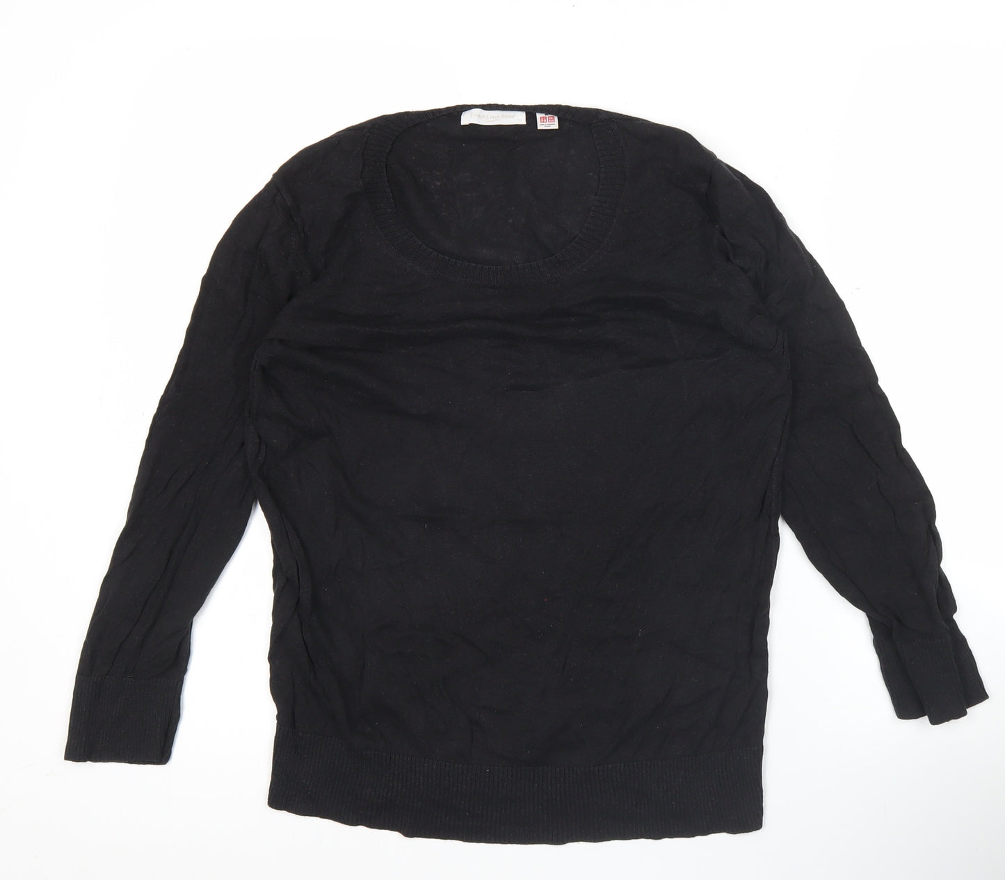 Uniqlo Men's Black Medium Pullover Jumper Linen Cotton Blend