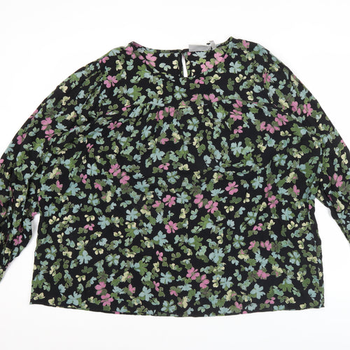 Fransa Women’s Black Floral Tunic Blouse XL Long Sleeve