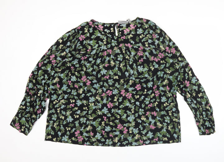 Fransa Women’s Black Floral Tunic Blouse XL Long Sleeve