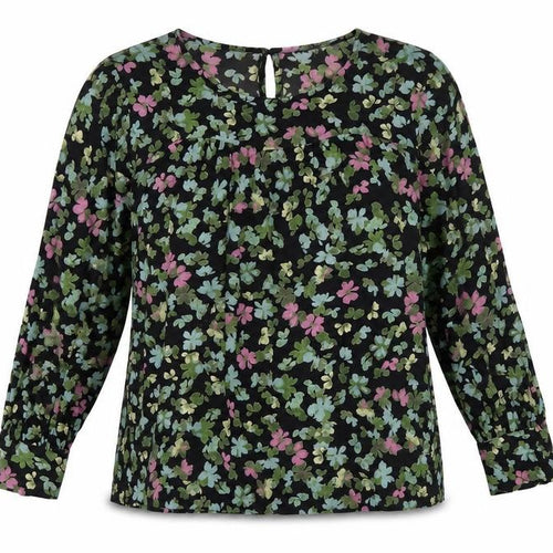 Fransa Women’s Black Floral Tunic Blouse XL Long Sleeve