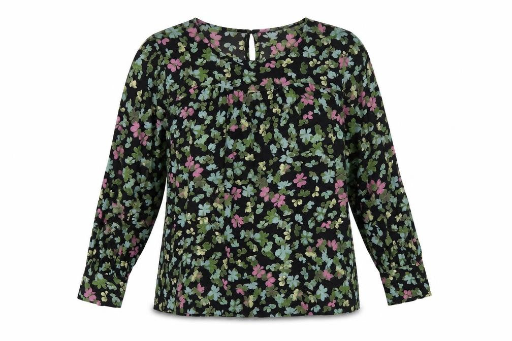 Fransa Women’s Black Floral Tunic Blouse XL Long Sleeve