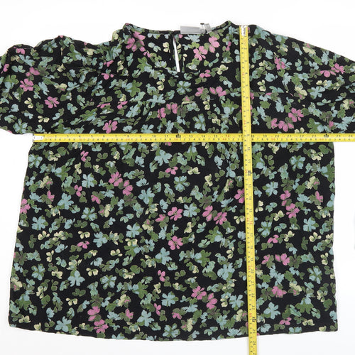 Fransa Women’s Black Floral Tunic Blouse XL Long Sleeve