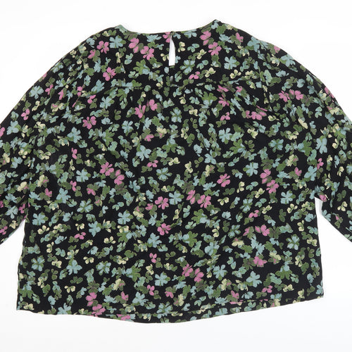 Fransa Women’s Black Floral Tunic Blouse XL Long Sleeve