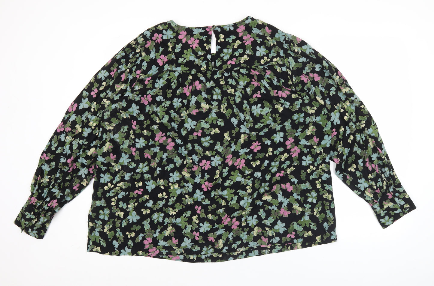 Fransa Women’s Black Floral Tunic Blouse XL Long Sleeve