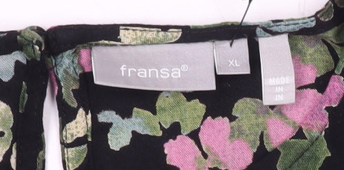 Fransa Women’s Black Floral Tunic Blouse XL Long Sleeve