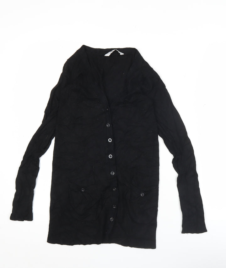 Pull and Bear Womens Black Cardigan Size S Long Sleeve V-Neck Knit