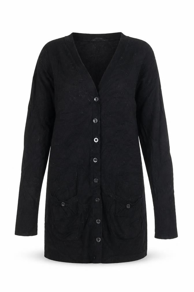 Front view of Pull&Bear Pull and Bear women’s black cardigan, size S, long sleeve v-neck knit